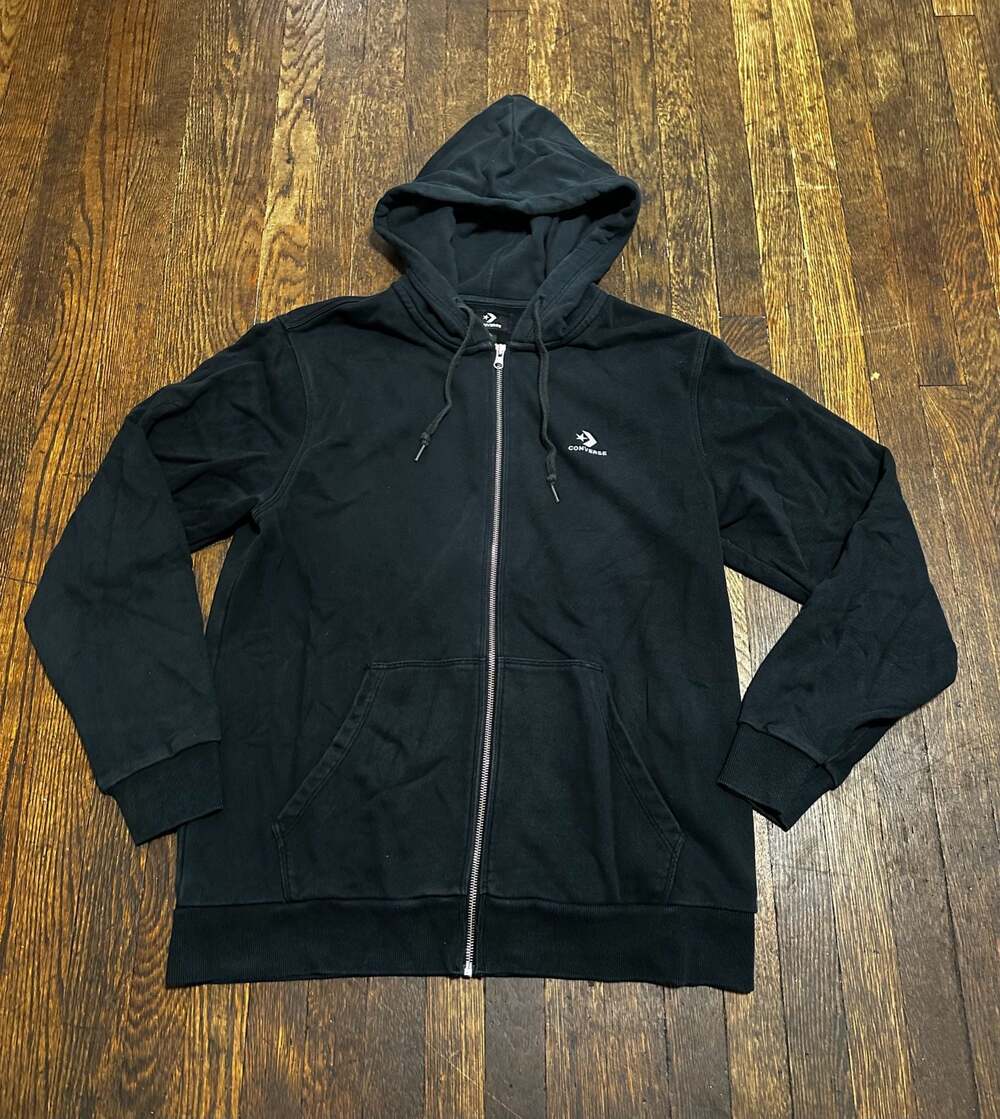 Converse Star Chevron Left Chest Embroidered Basic Full-Zip Hoodie Black Size L